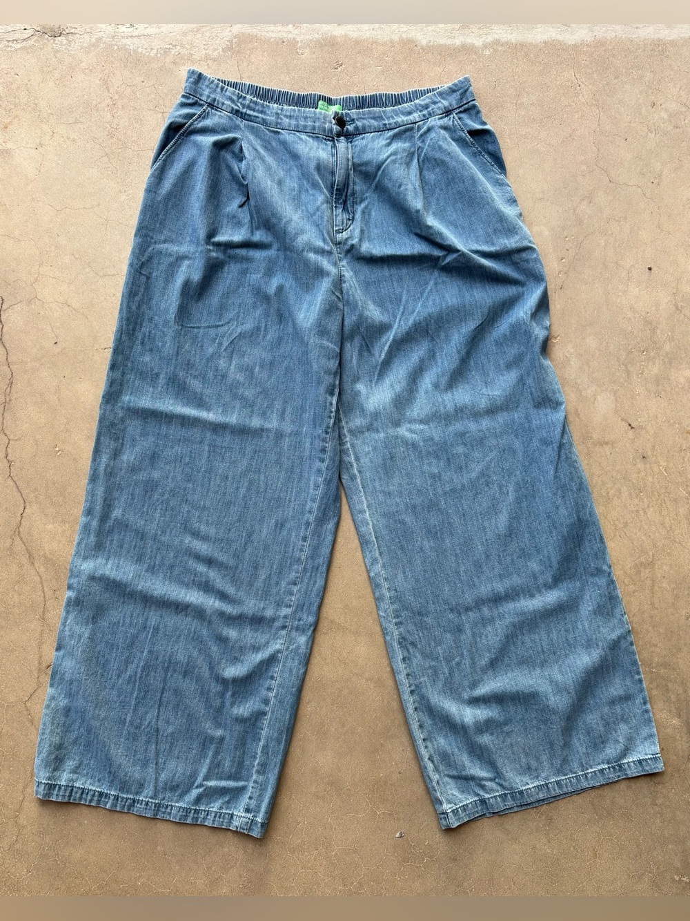 United Colors of Benetton Wide Leg Denim Pants Elastic Waist Blue Y2K